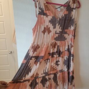 Susina Abstract Midi Dress in Pink, Brown, and Cream